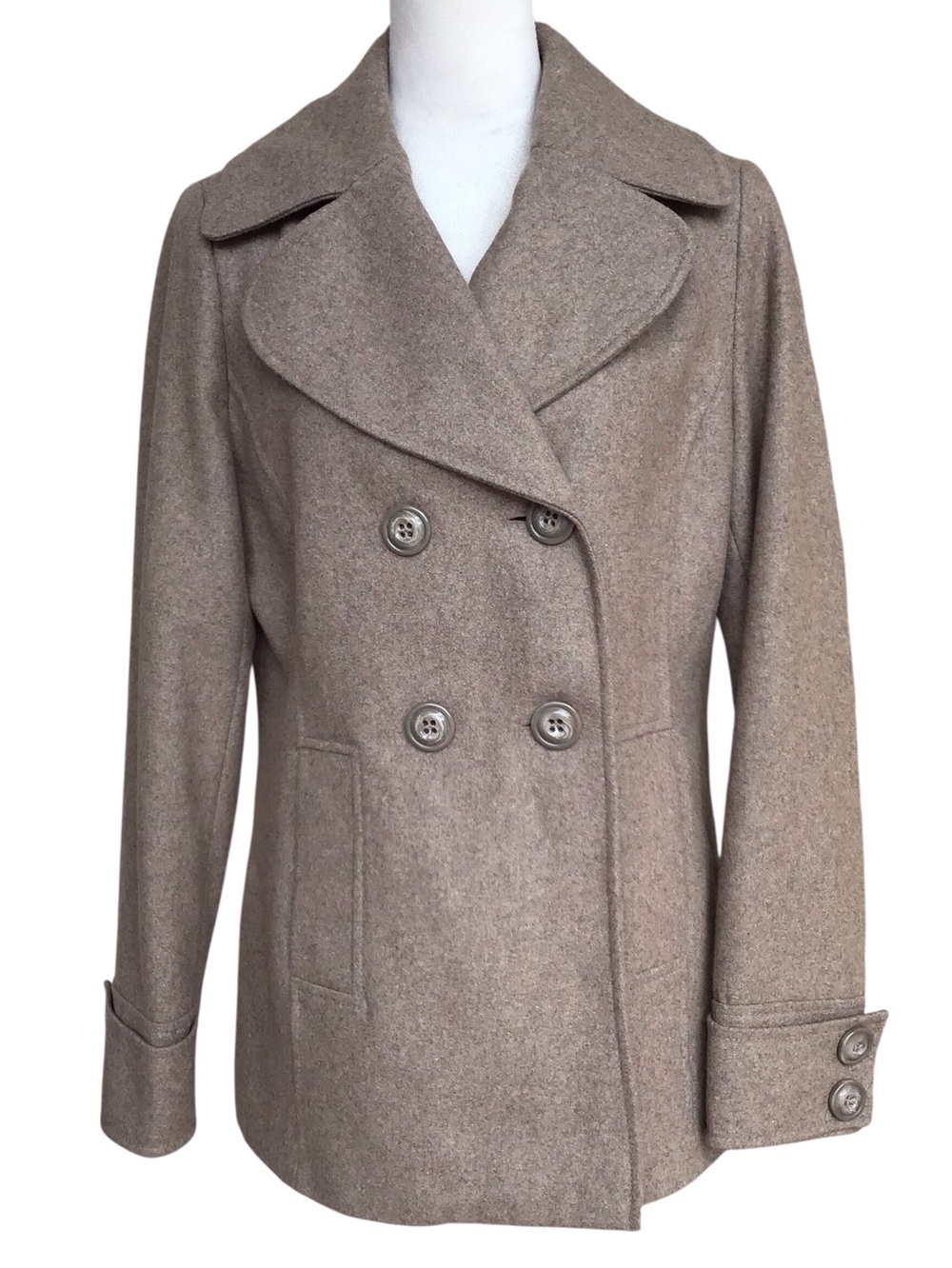 New York & Company Oatmeal Brown Wool Blend Coat